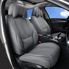 Coverado Universal Seat Covers Full Set, 5 Seats Universal Seat Covers for Cars, Waterproof Nappa Leather Car Seat Covers with Head Pillow, Auto Protectors Fit for Most Sedans SUV Pick-up Truck-Gray