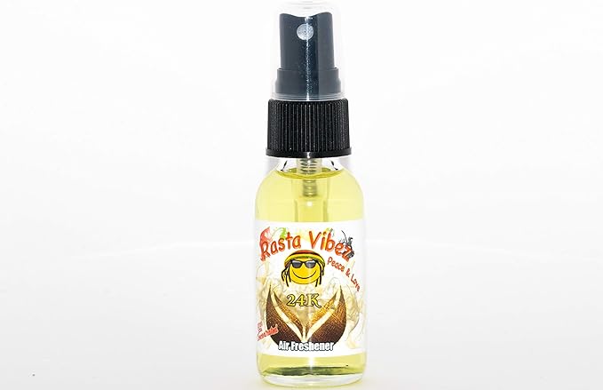 Rasta Vibez 24K Type Air Freshener - 100% Ultra Concentrated Oil Based Spray - Ideal for Bathroom, Home, Car, Office & More - Long Lasting Effects - 1oz Bottle