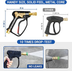 MEKOH Short Pressure Washer Gun, 4000 PSI High Power Washer Spray Gun, 10.5 GPM Foam Gun with 3/8'' Quick Connect, Stubby Pressure Washer Trigger Handle with M22-14mm Adapter for Extension Wand & Hose