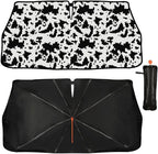 CHILL·TEK Funny Car Windshield Sun Shade Umbrella, Cows Print Car Sun Shade Umbrella, Block UV Rays Heat Foldable Windshield Umbrella Sun Visor Protector - Keep Vehicle Cool for Cars SUV