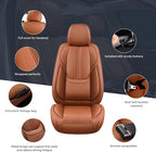 Auto Car Seat Covers Accessories Full Set Leather Cushion Protector Breathable Waterproof Seat Cover for Cars Universal Fit (Brown, FullSet Without Headrest)