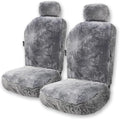 ZONETECH Sheepskin Seat Covers Fuzzy Car Seat Covers Grey Australian Merino Wool Fluffy Fur Auto Accessories All Season Protection for Your Seats Universal Fits Most Car SUV Airbag Compatible 2- Pack