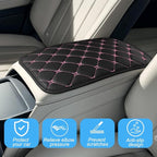 Car Center Console Cushion Pad, PU Leather Vehicle Armrest Cover Protector, Anti-Scratch Automotive Interior Arm Rest Seat Box Mat Accessories, Universal for SUV Sedan Truck (Black/Pink)