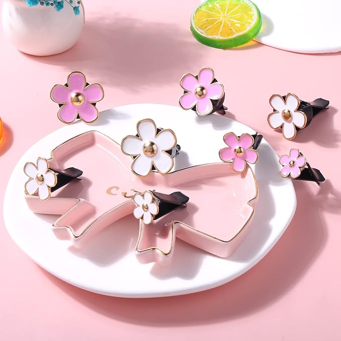 8PCS Daisy Flower Air Freshener Vent Clips - Cute Car Accessories for Women & Girls - Pink & White