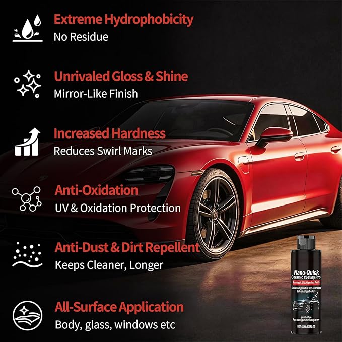 2PCS Nano-Quick Ceramic Coating Pro, Revolutionary Nano Spray for Car Detailing, Car Nano Quick Coat Restoring, for Dust-Proof Glass Effect and Lasting Luster, 3.38fl.oz