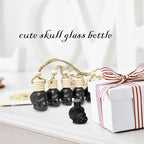 7PCS 15ML Skull Glass Bottle,Include Silica Gel Stopper,Wood Suspended Wooden Cover,1PCS Dropper and 1PCS MINI Funnel for Car Perfume Bottle,Home Decoration Bottle,Gift Bottle. (black)