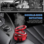 Solar Rotating Car Air Freshener, Solar Energy Refillable Car Dashboard Aromatherapy Ornament, Double Ring Fragrance Diffuser Decorative Accessories for Vehicle Home Office (Red)