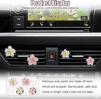 Cute Car Dashboard Air Vent Trim Clips, Hawaiian Flower Auto Air Freshener Vent Clip, Auto Air Conditioning Diffuser, Hibiscus Blossom Car Interior Accessories Decorations for Girls Women (4PCS)