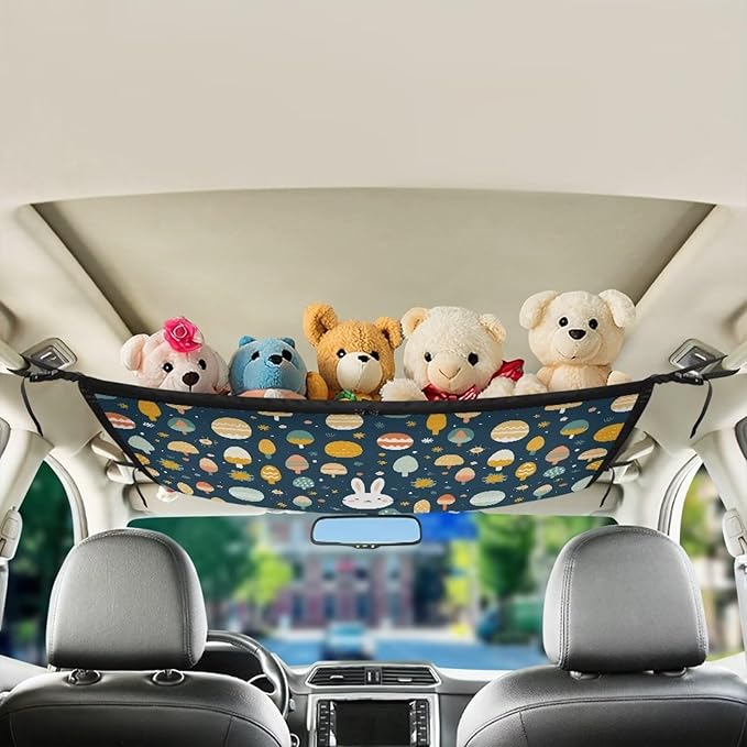 Generic Easter Car Ceiling Cargo Net Pocket Hanging Storage Bag with Zipper 31.69"x24.02" Double-Layer Mesh Car Roof Storage Organizer Long Road Trip Truck SUV Travel Camping Easter Decor Gifts