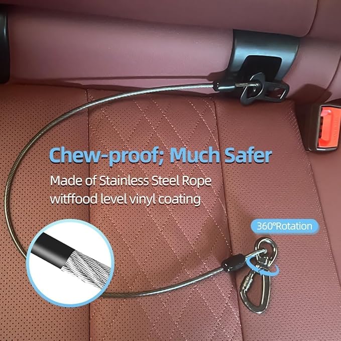 Dog Car Seat Belt - 3-in-1 Heavy Duty Safety Harness with Locking Carabiner, Universal Buckle Adapter, Chew-Proof Steel Rope (Green, 24in/60cm)