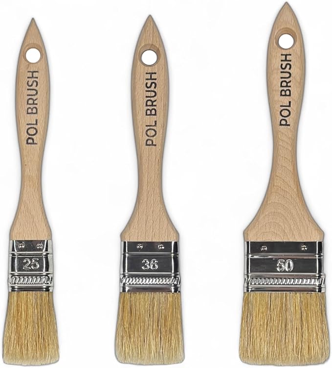 Set of 3 1, 1.5, 2 Inch Flat Paint Brushes - High European Quality - Natural Bristles - for Home, Wood, Walls, Art, Trim & Furniture - for Acrylic, Oil, Stain, Chalk & Latex Paints