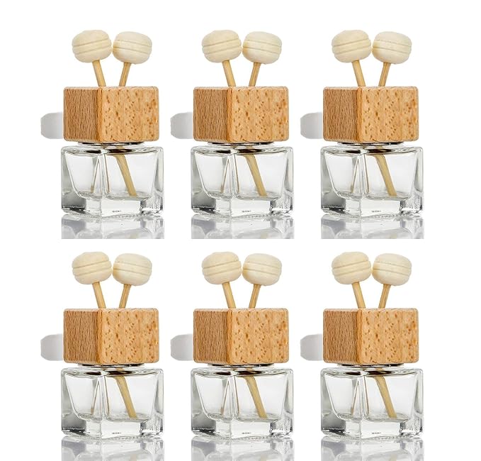 6 Pack,8ml Car Outlet Essential Oil Diffuser,Empty Clear Glass Car Air Freshener Vent Decoration Bottle Perfume Diffuser Vials For Aromatherapy Fragrance Ornament-1 Funnel&Dropper