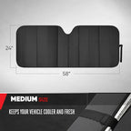 Motor Trend Windshield Sunshade for Car, Truck & SUV, Black - Folding Sun Shade for Front Window, Auto Sun Visor Heat Protection, UV Rays Blocker (58 x 24 Inch)