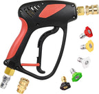 TOOLCY Short Pressure Washer Gun with Swivel, 4000 PSI Power Washer Gun, Car Wash Power Washing Gun with 3/8" Male Plug, 1/4” Quick Connector Coupler and 5 Nozzle Tips