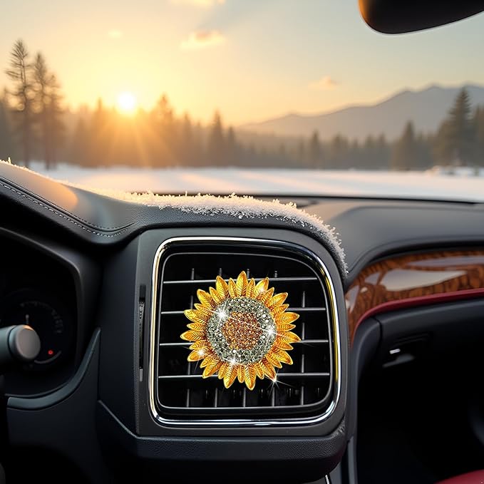 Bling Sunflower Air Vent Clips, Golden Sunflower Car Air Fresheners Vent Clips Diffuser Diamond Car Decoration Rhinestone Interior Decor Cute Accessories for Women Girls