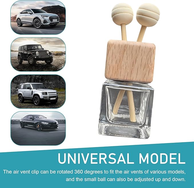 2PCS Car Diffuser Air Freshener Bottle, Auto Air Freshener Vent Clip, Refillable Empty Glass Perfume Bottle Outlet Clips, with Wooden Cap and Stick, Car Conditioning Vent Decoration