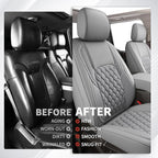 Huidasource Tacoma Front&Back Seat Covers, Gray Leather Car Seat Cushion Cover Accessories Fit for 2016-2023 Double & Crew Cab Toyota Tacoma SR SR5 Limited TRD Sport/Pro/Off Road(Full Set/Gray)