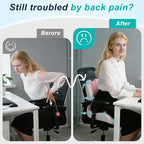 Seat Cushion for Office Chair and Car, Lumbar Support Pillow for Office Chair, Memory Foam Ergonomic Seat Cushion for Long Sitting, Back & Tailbone Pain, Sciatica - Pink & Gray