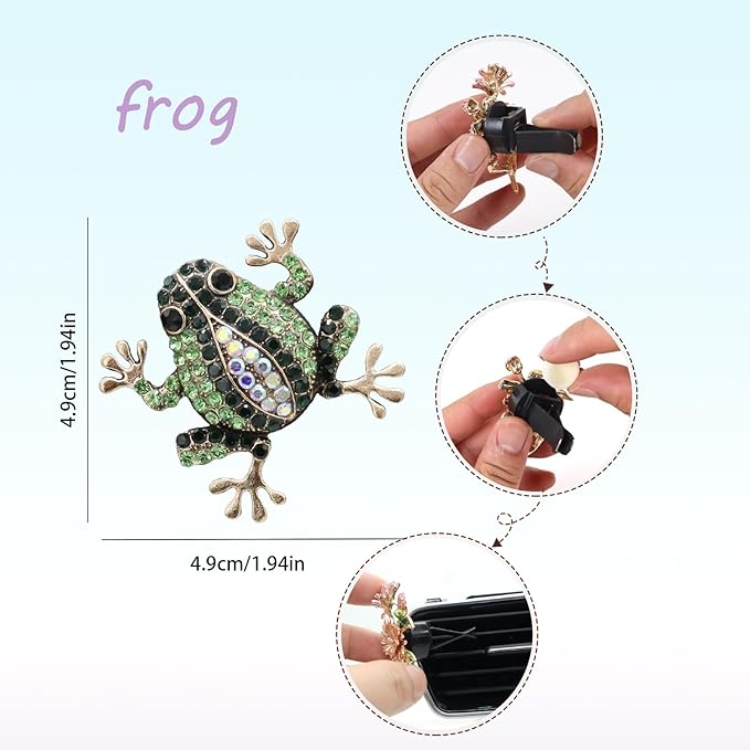 Frog Car Decor,2pcs Cute Tree Frog Air Vent Clips Car Air Fresheners,Bling Rhinestone Animal Dashboard Decoration Accessories for Women,Refillable Aroma Diffuser