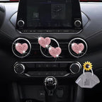 Bling Heart Air Vent Clips, Crystal Heart Car Air Fresheners Vent Clips Diffuser Vent Clip Rhinestone Car Decoration Interior Decor Cute Accessories for Women (Pink) + Sunflower Mask Hook