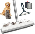Carpet Rake for Pet Hair Removal, 30-51" Adjustable Stainless Steel Handle Rubber Broom with Squeegee, Reusable Cat & Dog Hair Remover Tool Set for Rugs, Hardwood Floors, Mats, Couch, Car
