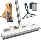 Carpet Rake for Pet Hair Removal, 30-51" Adjustable Stainless Steel Handle Rubber Broom with Squeegee, Reusable Cat & Dog Hair Remover Tool Set for Rugs, Hardwood Floors, Mats, Couch, Car