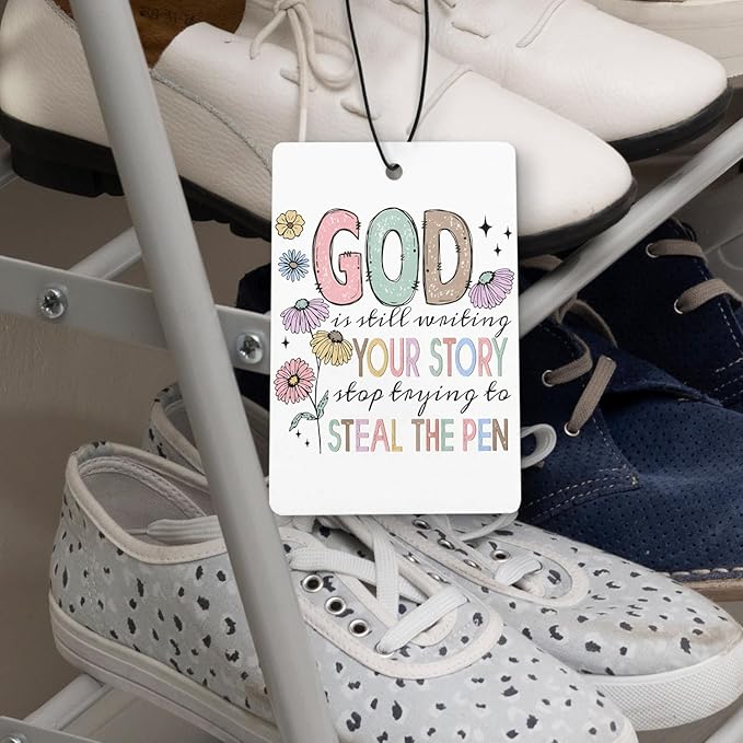 Pastel Christian Car Air Freshener 4 Pcs, Inspirational Religious Faith Based Bible Verse Hanging Air Freshener for Cars Closet Drawer Books, Christian Car Accessories for Women Girls