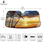 Palm Tree Car Windshield Sun Shade Tropical Sunset Beach Ocean Foldable UV Ray Sun Visor Protector Sunshade to Keep Your Vehicle Cool (55" x 27.6")