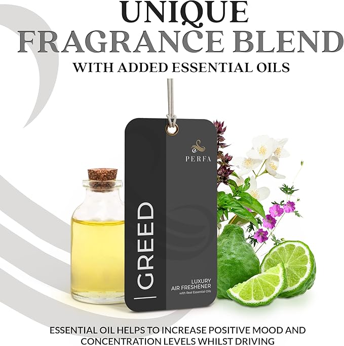 Greed Disposable Card Freshener for Men | Car Scents Air Freshener with Greed Fragrance | Strong Car Perfume Air Freshener with Odour Eliminating Technology | Greed by Perfa