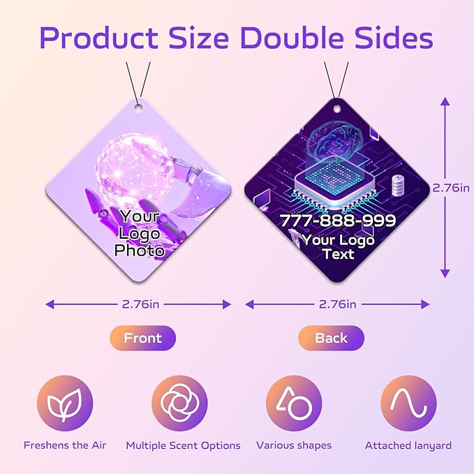 HINFKA 10-1000 Pcs Custom Air Fresheners with Picture – Personalized Double-Sided Photo or Logo Bulk Air Freshener, Customized Gifts for Corporate and Business Branding