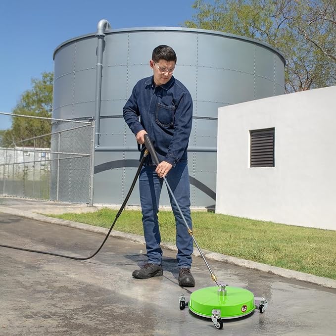 17" Pressure Washer Surface Cleaner with 4 Wheels, Coated Green Stainless Steel Power Washer Surface Cleaner for Driveway Sidewalk, 1/4" Quick Connector 2 Extension Wand, 4000 PSI