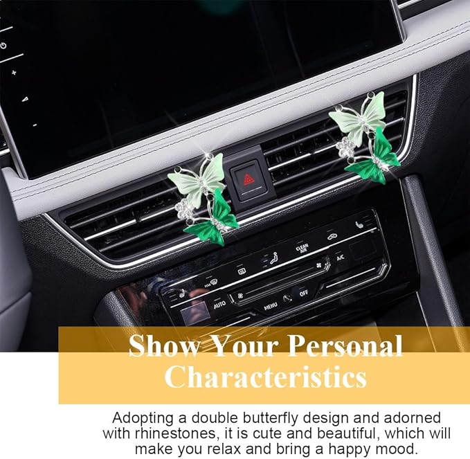 4PCS Car Air Fresheners Vent Clips, Butterfly Car Accessories, Sparkly Bling Dual Butterfly Auto Air Vent Clips, Automotive Cute Air Conditioning Outlet Decoration Universal for Women Girl