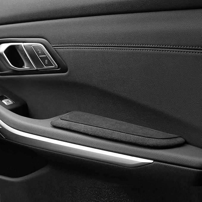 BETTERHUMZ Car Door Armrest Cushion Pad for Alcantara Suede, Car Elbow Rest Pad for BMW 3 4 5 6 7 8 X1 X3 X4 X5 X6 Z4 Series Car Accessories (Right, Black line)