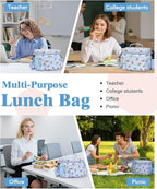 Insulated Lunch Bag for Men & Women, 9L Leakproof Lunch Box Soft Cooler Tote with 5 Pockets, 600D Oxford, EVA Lining, Adjustable Strap for Work, Picnic, Beach&Travel-Corduroy Pink Flower
