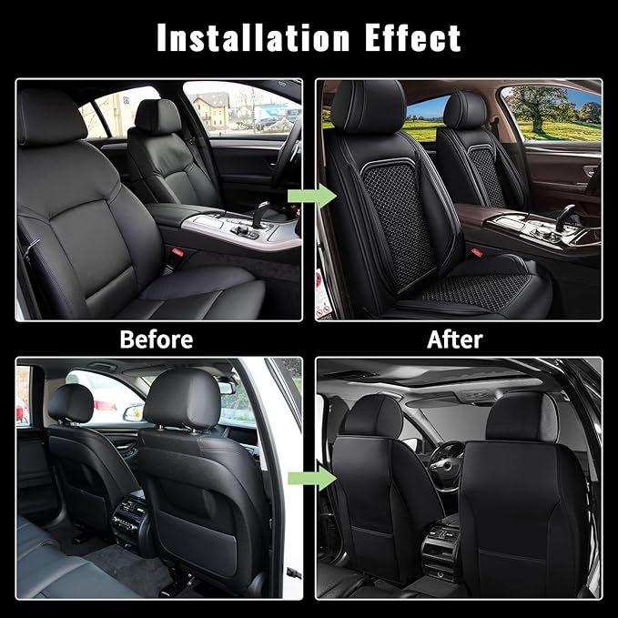 Car Seat Covers Front Seats for Toyota Venza 2009-2021: Breathable Cool Ice Silk Leather Seat Covers (Black)