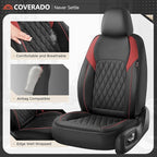 Coverado Car Seat Covers Full Set, Leather Seat Covers, Automotive Seat Covers for Cars, Car Seat Covers Front Seats Back, Car Seat Protector Car Seat Cushion Universal Fit Most Cars Trucks, Black&Red