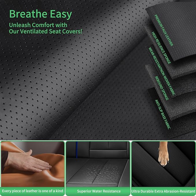 Fit Prologue Car Seat Covers for Honda Prologue 2024 2025 2026-Upgraded Premium Waterproof & Breathable Leather,Airbag Compatible,All-Weather Seat Cushion Protector,Full Set,Black-Blue