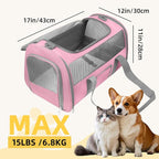 Soft Side Cat Carrier Airline Approved for Puppy Kitten Dog Carriers for Small Medium Cats Under 15lb, Collapsible TSA Approved Travel Pet Carrier, Pink with Grey