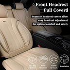 Coverado Car Seat Covers, Front Seat Covers for Cars, 2 Pack Beige Leather Seat Covers, Universal Seat Covers Front Seat, Automotive Seat Covers Waterproof Car Seat Protector Fit for Most Vehicles