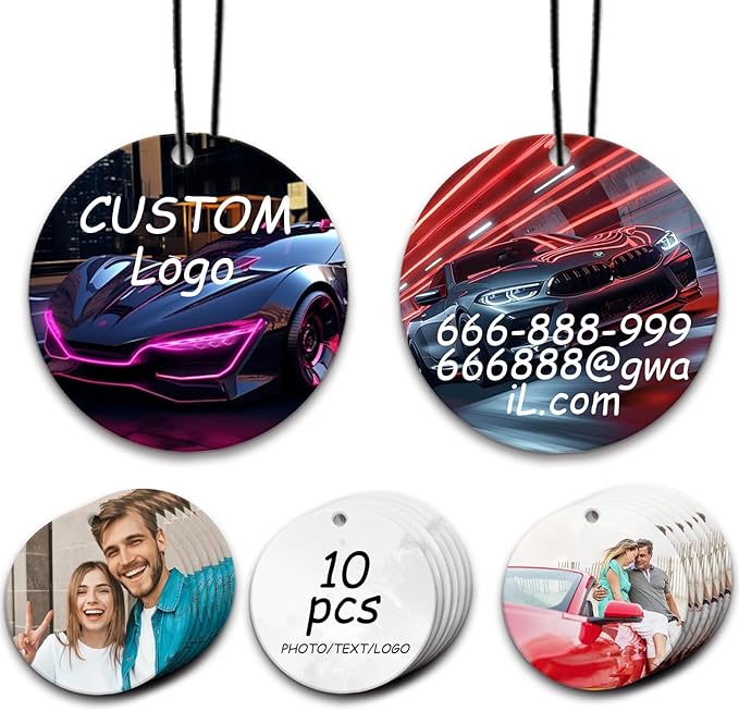 10/20/50/100Pcs Custom Logo Air Freshener for Car Bulk - Wholesale Personalized Car Air Fresheners with Photo Text Business Logo Customized Passenger Princess Car Decor (10 Round)
