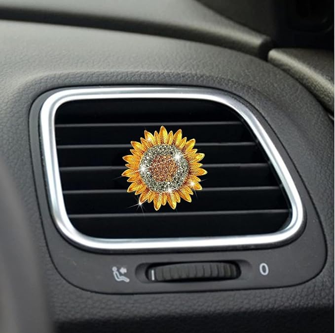 Bling Sunflower Air Vent Clips, Golden Sunflower Car Air Fresheners Vent Clips Car Diffuser Diamond Car Decoration Rhinestone Car Interior Decor Cute Car Accessories for Women,Interior Accessories