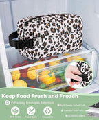 Small Insulated Snack Bag Lunch Bag for Kids Lunch Box for Women/Men, Collapsible [3L/5-Can] Reusable Lunch Bag Cooler Bag for Bottle with Handle Buckle for Work/School/Travel,Leopard Print
