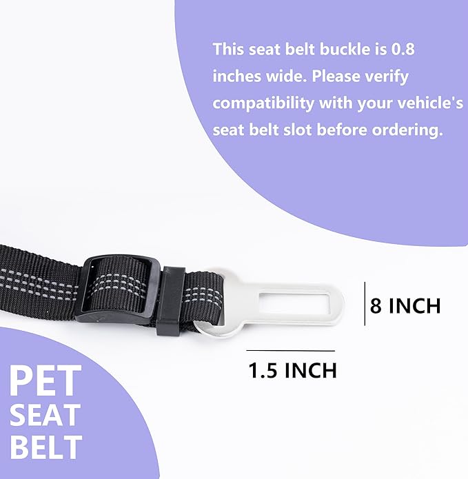Dog Seat Belt 2Pcs, Retractable Pet Car Harness, Adjustable Dog SeatBelts for Vehicle, Nylon Pet Safety with Elastic Bungee (Black)