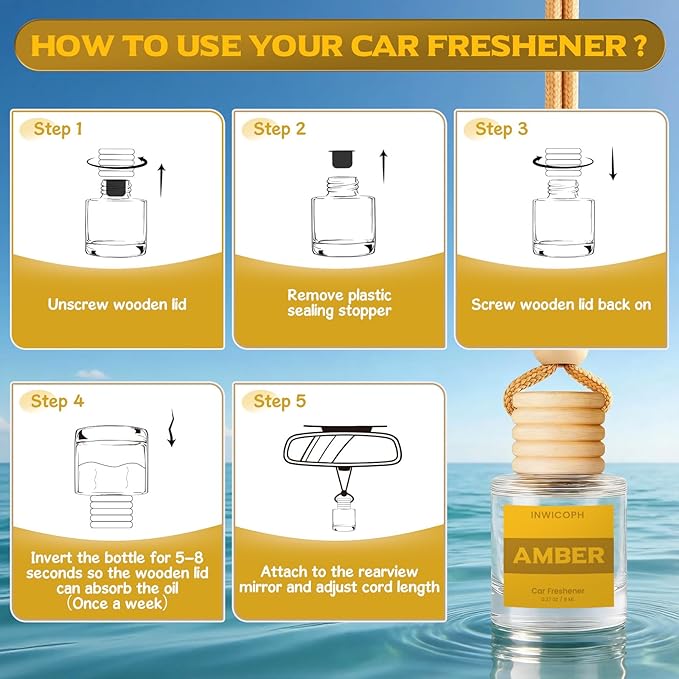 Car Air Freshener Diffuser Hanging, Amber Fragrance Oil