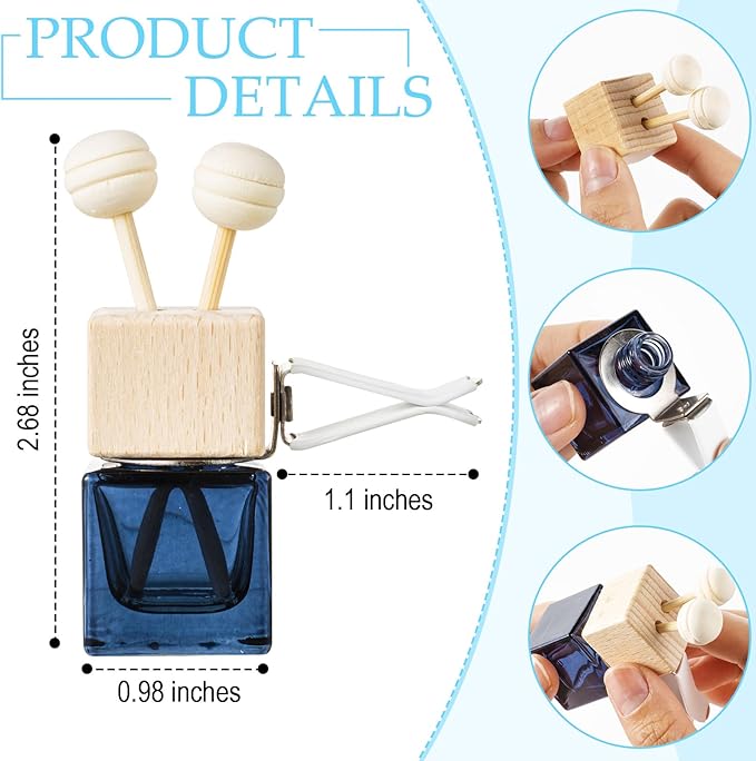 Zubebe 30 Pcs Car Diffuser Bottles Empty Bulk Vent Clip Car Air Freshener Diffuser for Essential Oil Perfume Glass Bottle with Wooden Caps Stick Fragrance Ornament (Gradient Black)