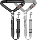 Removable Dog Seat Belt Harness for Car, 3 in 1 Pet Car Seatbelt Leash, Retractable Restraint Secures to Vehicle Headrest & Adjustable Reflective Dog Seatbelt Tether (Grey&Black, 2pcs)