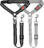 Removable Dog Seat Belt Harness for Car, 3 in 1 Pet Car Seatbelt Leash, Retractable Restraint Secures to Vehicle Headrest & Adjustable Reflective Dog Seatbelt Tether (Grey&Black, 2pcs)