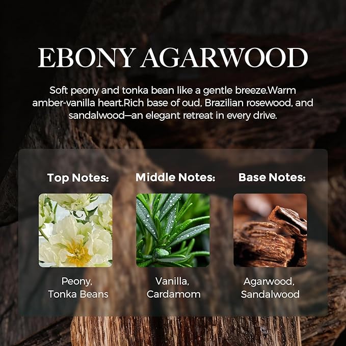 Car Air Freshener Hanging Diffuser with Natural Essential Oil, Ebony Agarwood Scent Car Fresheners, Long Lasting Car Smell Air Fresheners, Car Air Fresheners for Women & Men (Ebony Agarwood)