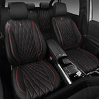 CAR PASS Piping Luxury Leather Seat Covers Full Set,5 Seats Anti-Slip Waterproof Seat Covers Compatible with Front Armrests,Universal Fit for Sendan SUV Van Truck,Airbag Compatible,Black and Red