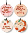 Boho Christmas Car Air Freshener 4 Pcs, Merry and Bright Xmas Santa Claus Hanging Air Freshener for Cars Closet Drawer Books, Retro Christmas Car Accessories Mirror Decor for Women
